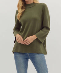 entro Women's Mock Sleeve Sweater in olive - women's sweater
