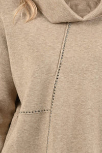 Joseph Ribkoff Cowl Neck Embellished Asymmetric Sweater Top in oatmeal - women's sweater - view 4