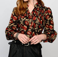 Ivy Jane Fields Of Poppies Floral Top in black - women's blouse - detail view
