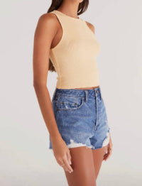 Z Supply Hannah Cropped Rib Tank in sunflower - women's tank top - detail view