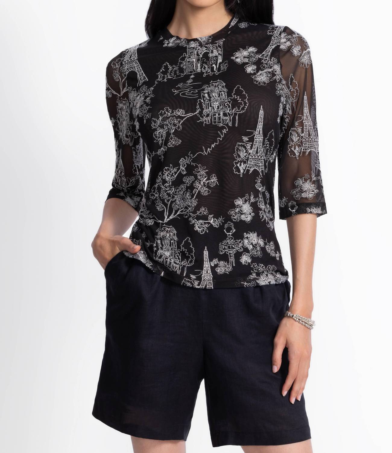 Johnny Was KAIA MESH TEE in black - women's t-shirt