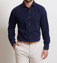 PETER MILLAR Aspen Cashmere Corduroy Shirt in navy - men's shirt