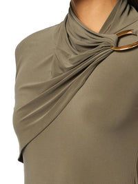 Halston Heritage - Sleeveless Draped Neck Oval Hardware Dress