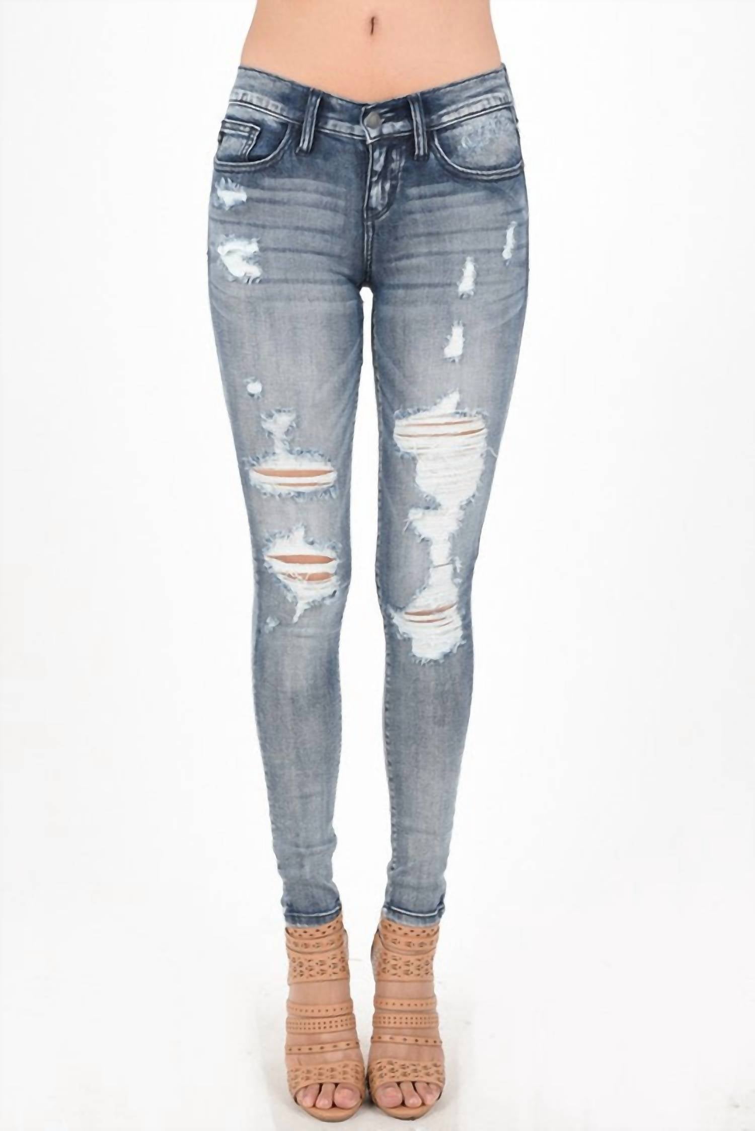 Judy Blue Booytfull Wash Out Destroyed Skinny Jeans - Plus in blue - women's jeans