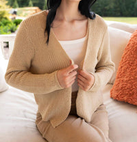 Q2 Breezy Open Cardigan in beige - women's cardigan