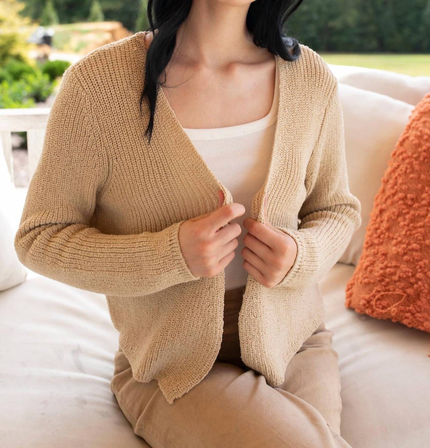 Q2 Breezy Open Cardigan in beige - women's cardigan
