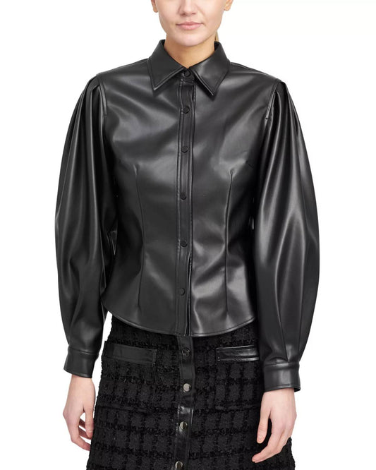 En Saison - Faux Leather Button Front Shirt