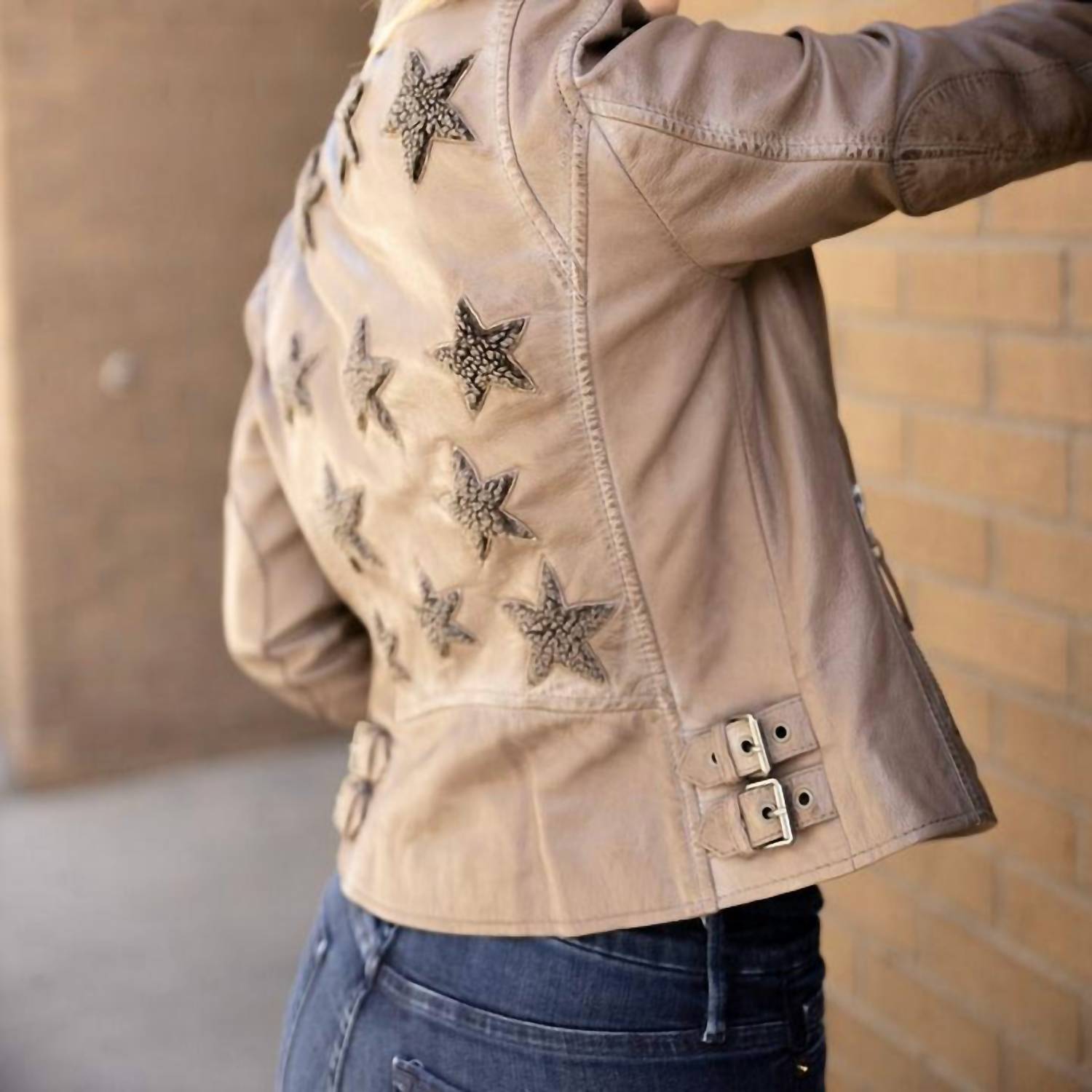 MAURITIUS Women's Christy Rf Leather Jacket in cozy taupe - women's jacket - detail view