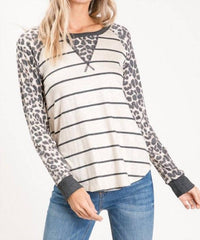 Shirley Stone - Carol Leopard & Striped Raglan Top