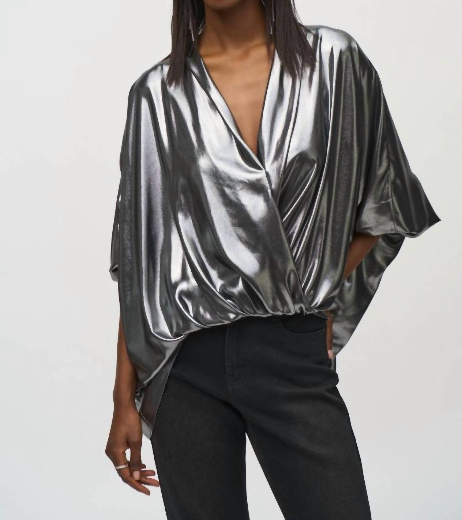 Joseph Ribkoff - Metallic Foiled Chiffon Blouson Top