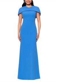 Betsy & Adam - Women's Shanice Cape Floor Length Dress