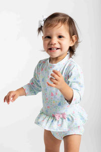 Florence Eiseman - Girls Floral Print One Piece Rashguard Suit With Ruffle