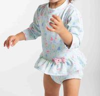 Florence Eiseman - Girls Floral Print One Piece Rashguard Suit With Ruffle