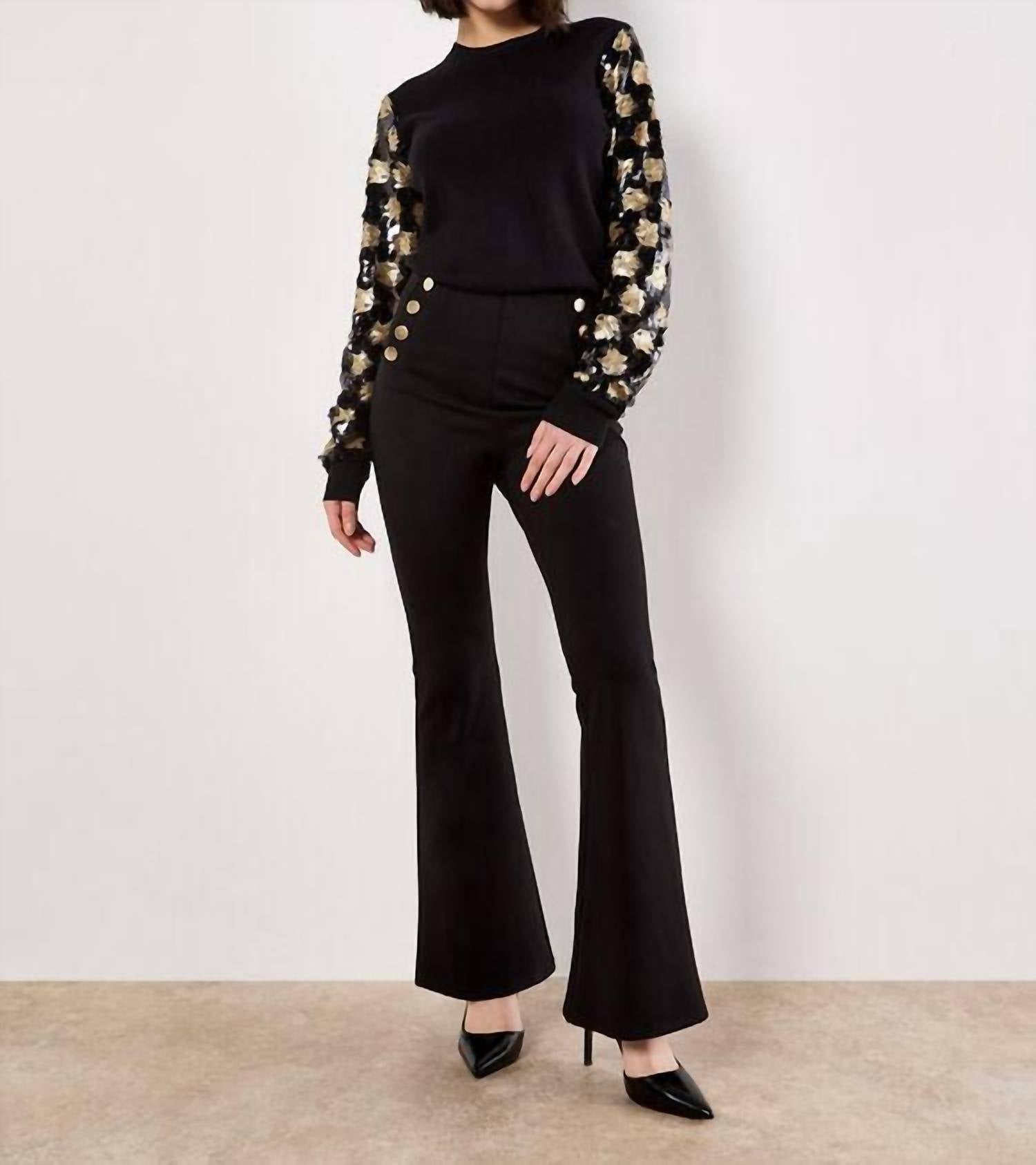 Apricot - Ornate Sequin Sleeve Sweater