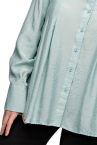 Easel Pleated Button Down Long Sleeve Shirt - Plus in dusty sage 1 - women's shirt - alternate view