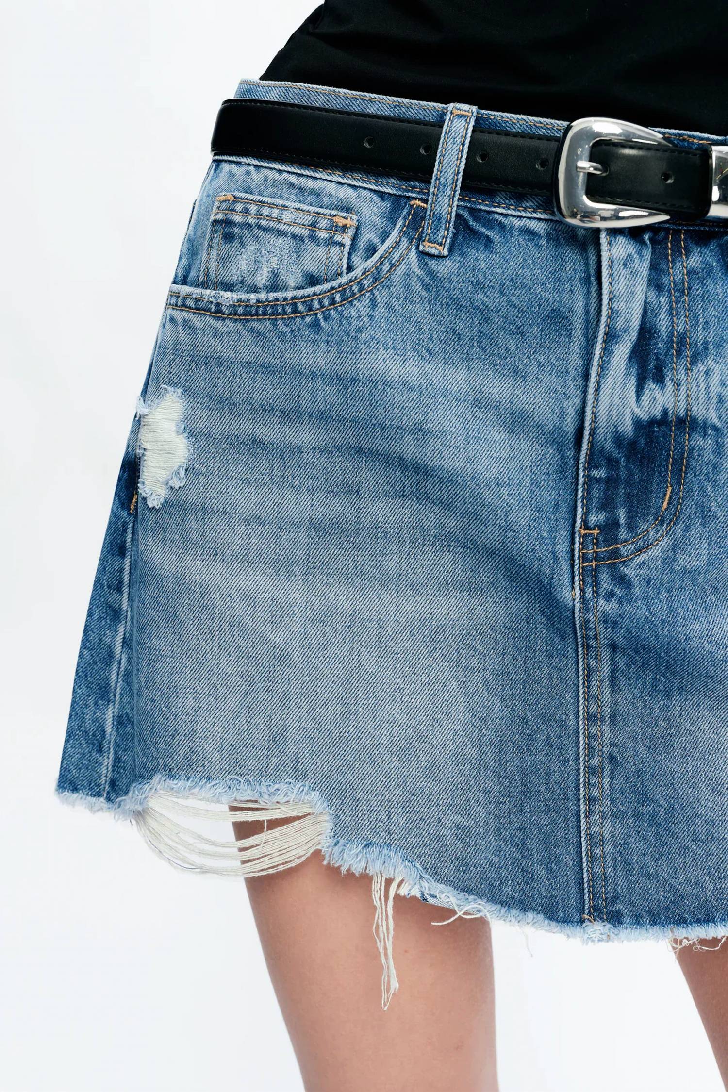 Bayeas - Anna Distressed Mini Denim Skirt
