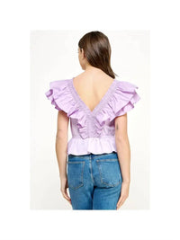 Strut & Bolt Women's Ruffled Poplin Top in purple - women's blouse - detail view
