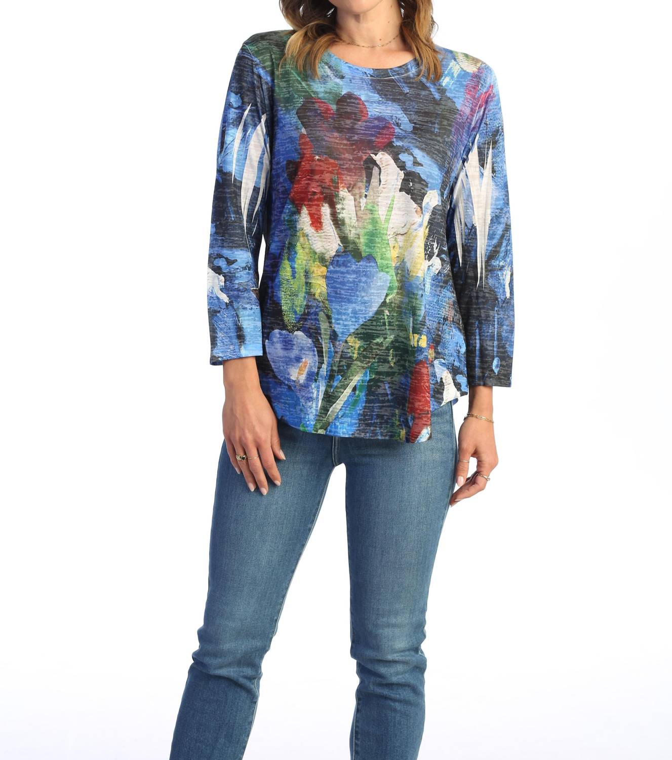 Jess & Jane - Morning Glory Burnout Rounded Hem Top