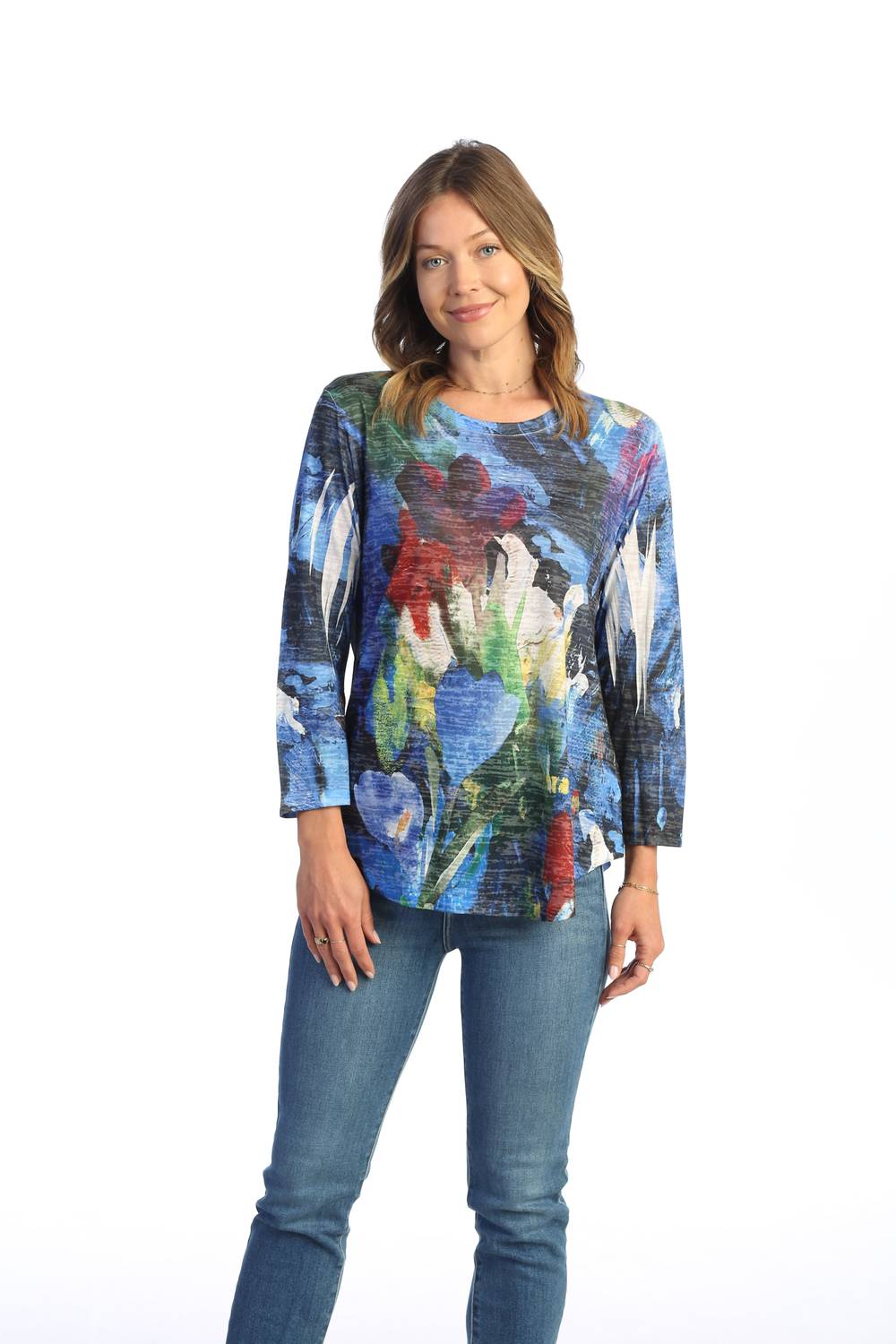 Jess & Jane - Morning Glory Burnout Rounded Hem Top
