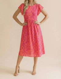 Haptics - Round Neck Ruffle Sleeve Ikat Babydoll Dress