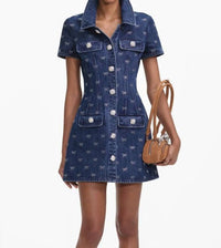 Self-Portrait - Denim Diamante Bow Mini Dress