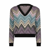 Minnie Rose - Women's Viscose Chevron Cropped V-neck Sweater