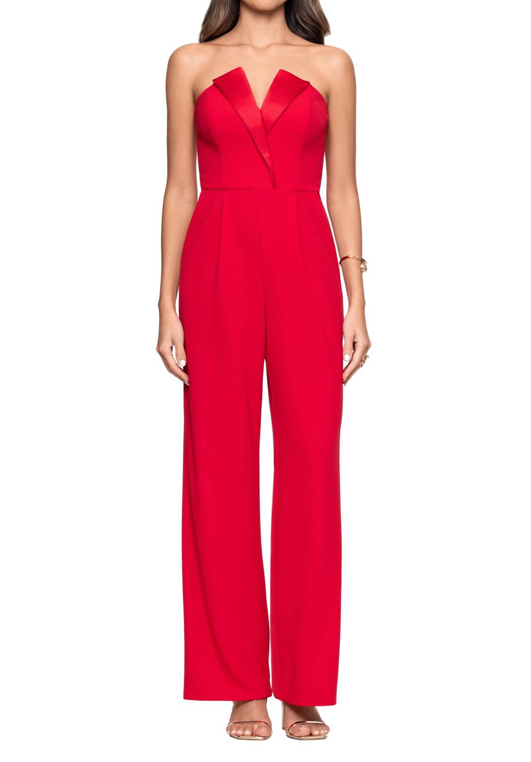 Betsy & Adam - Tasha Strapless Back Zipper Side Pockets Tuxedo Jumpsuit