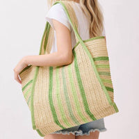 3Am By H&D Accessories - Women's Paper Straw Tote Bag With Multicolor Stripes