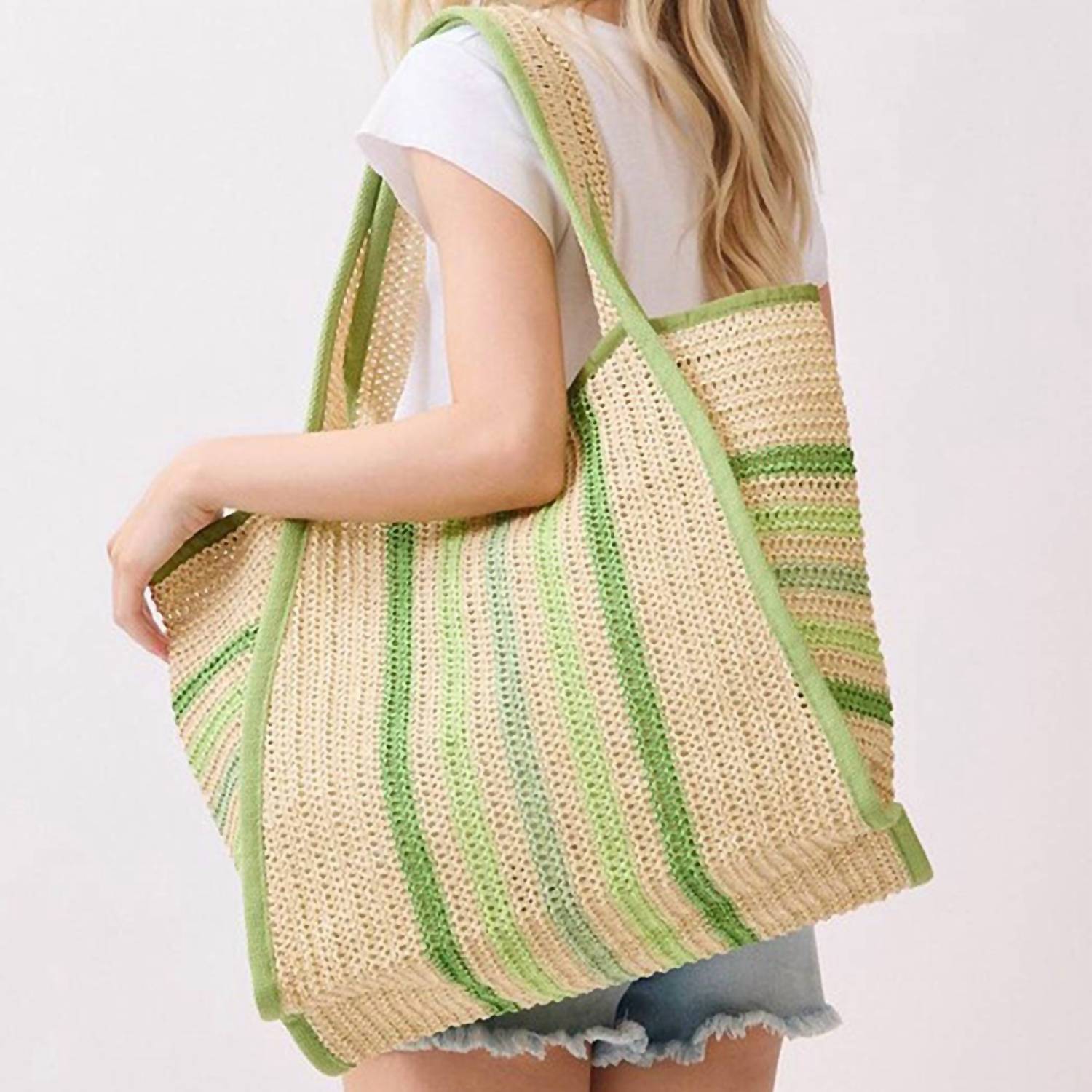 3Am By H&D Accessories - Women's Paper Straw Tote Bag With Multicolor Stripes