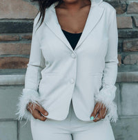 Skies Are Blue - Business Baddie Feather Cuff Blazer