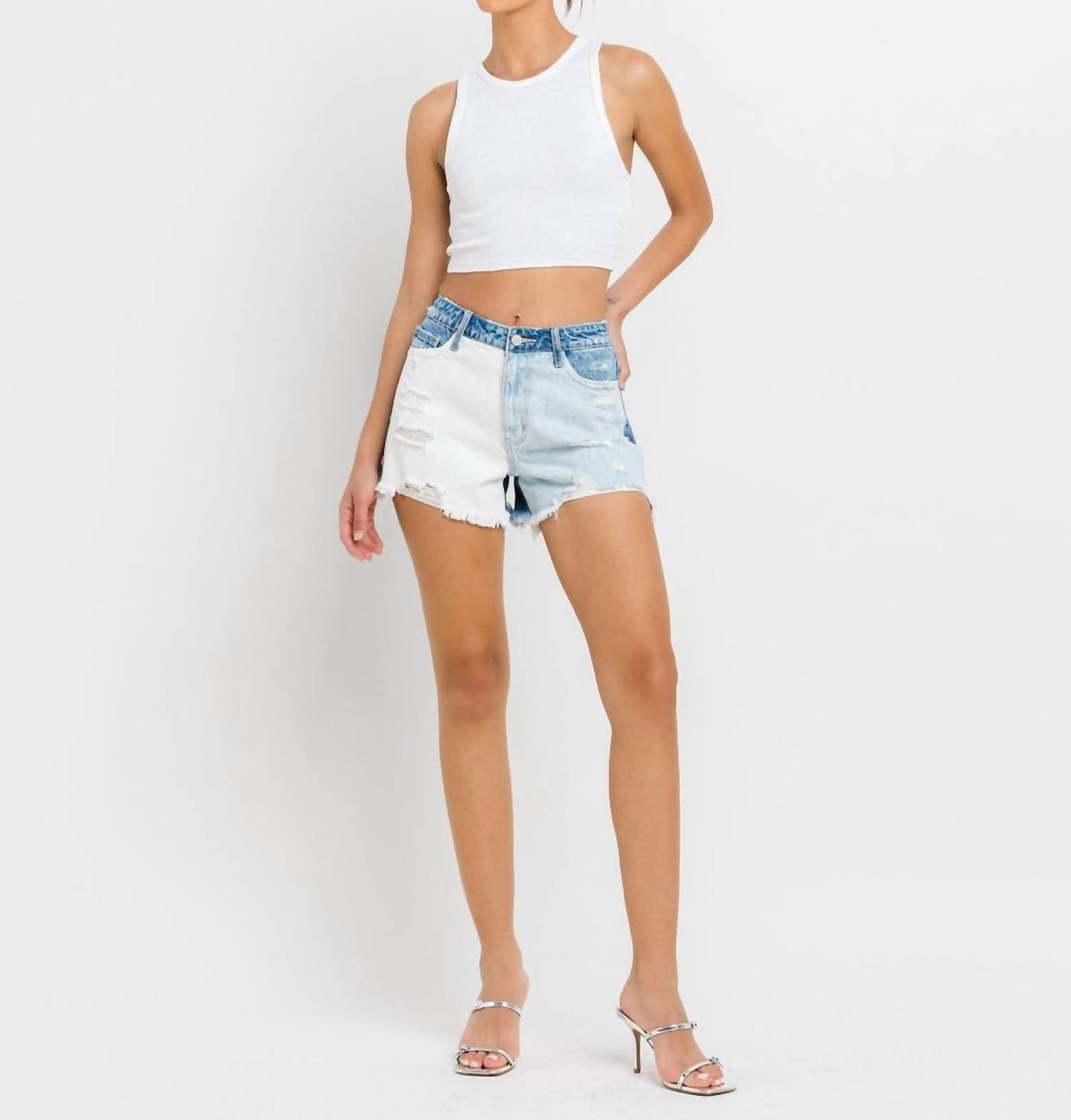 Vervet By Flying Monkey - Color Block Denim Shorts