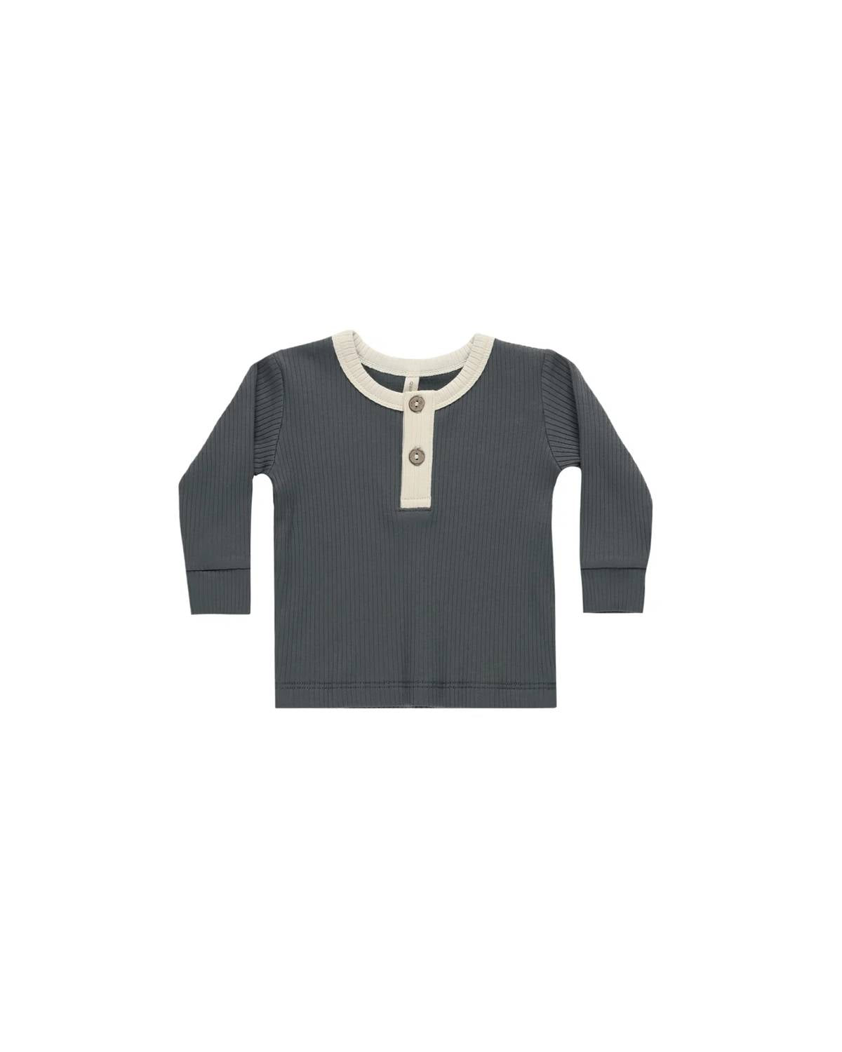 Quincy Mae - Kids' Ribbed Long Sleeve Henley Top