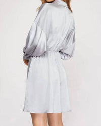 SHE + SKY Long Sleeve Collared Flare Dress in blue gray - women's dress - detail view