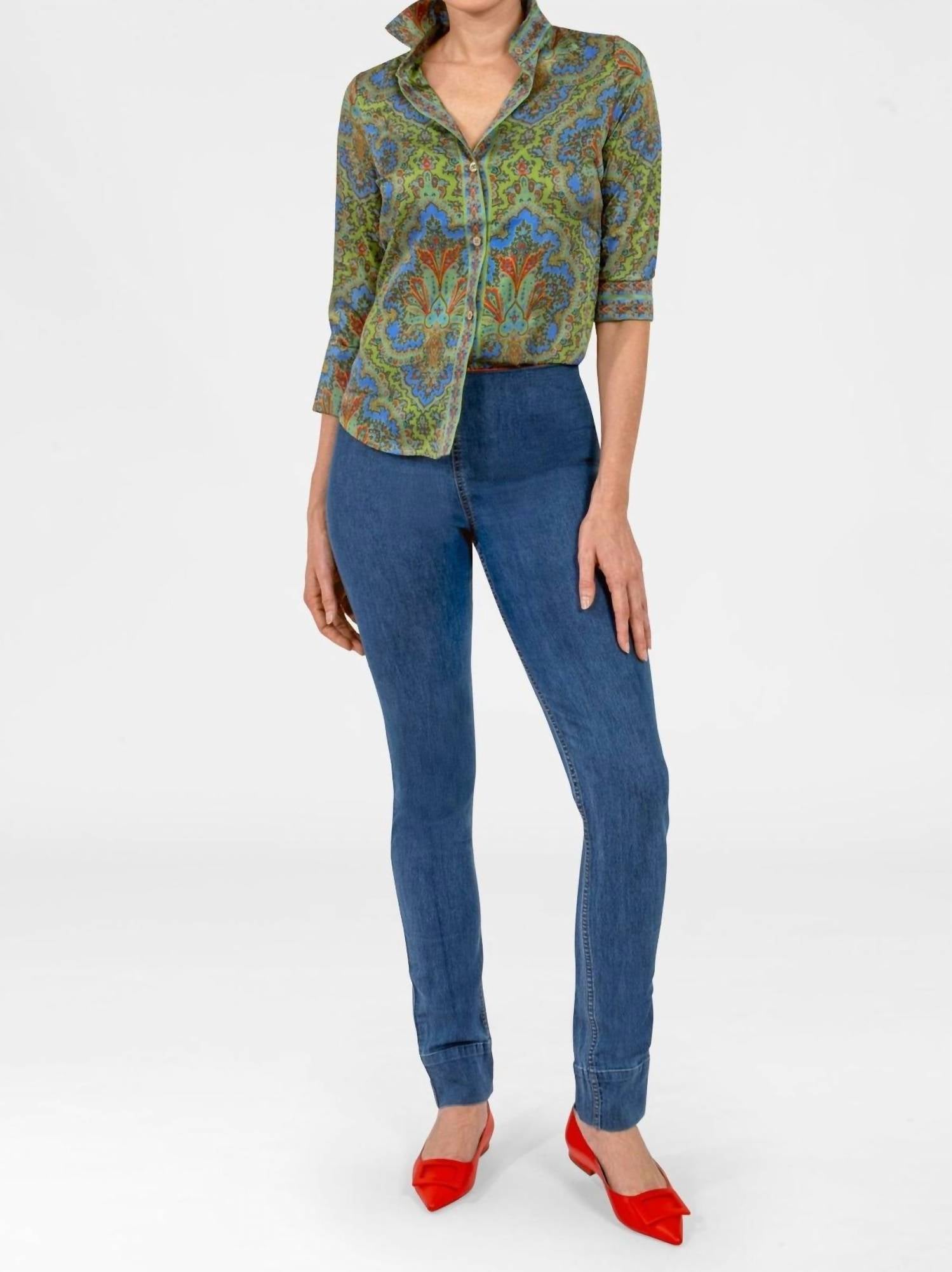 GRETCHEN SCOTT Passion Paisley Boyfriend Shirt in olive - women's blouse - view 4