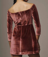 Hutch - Long-sleeve Square-neck Velvet Mini Dress