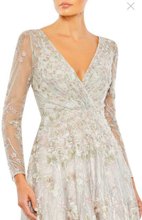 MAC DUGGAL Embroidered Beaded Mesh Gown in pastel multi - women's dress - alternate view