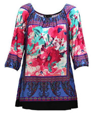 N Touch Floral Peasant Top in peri fuchsia - women's blouse - detail view