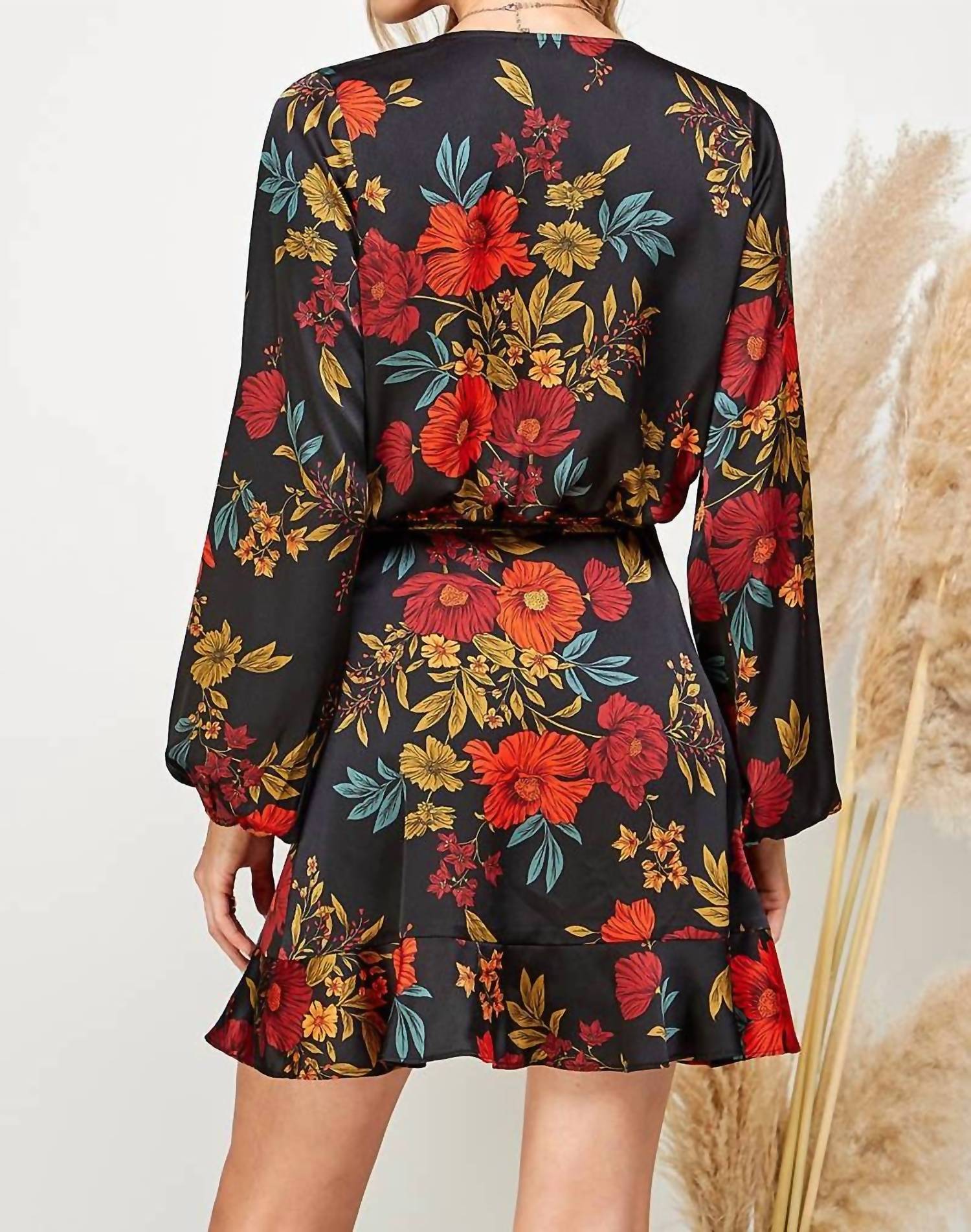 Sweet Lemon - Nocturne Botanique Satin Wrap Dress