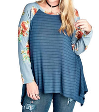 Umgee - Floral & Striped Knit Trapeze Tunic - PLUS