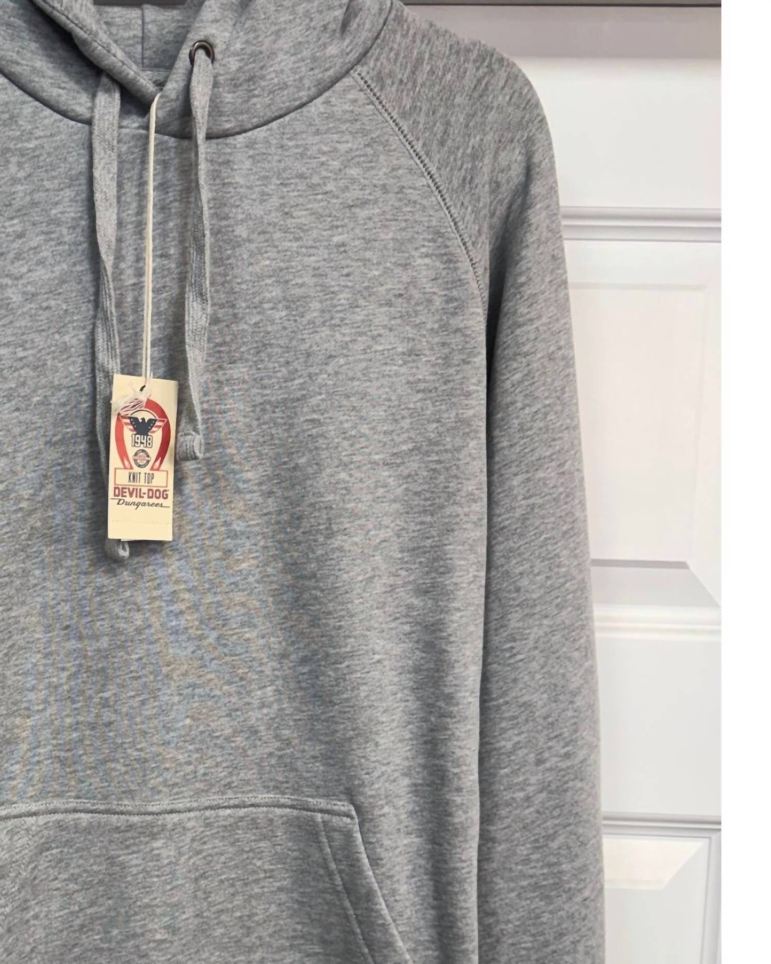 DEVIL-DOG Men's Knit Top Hoodie in grey heather - men's shirt - detail view