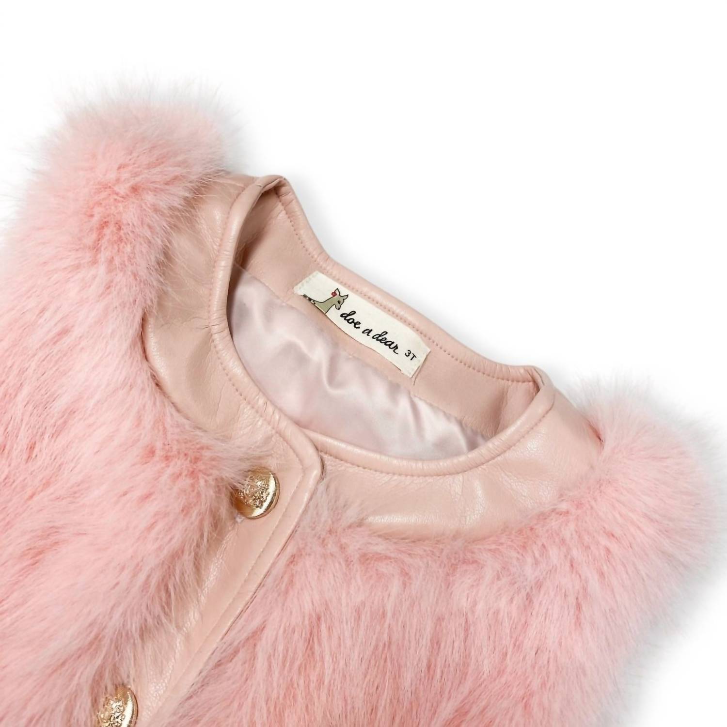 Doe A Dear - Girl's Leather Trimmed Faux Fur Vest