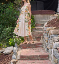 Moon River - Floral Print Belt Detail Sleeveless Midi Dress
