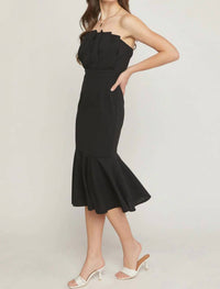 Entro - Pleated Strapless Midi Dress
