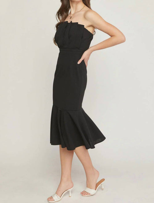Entro - Pleated Strapless Midi Dress