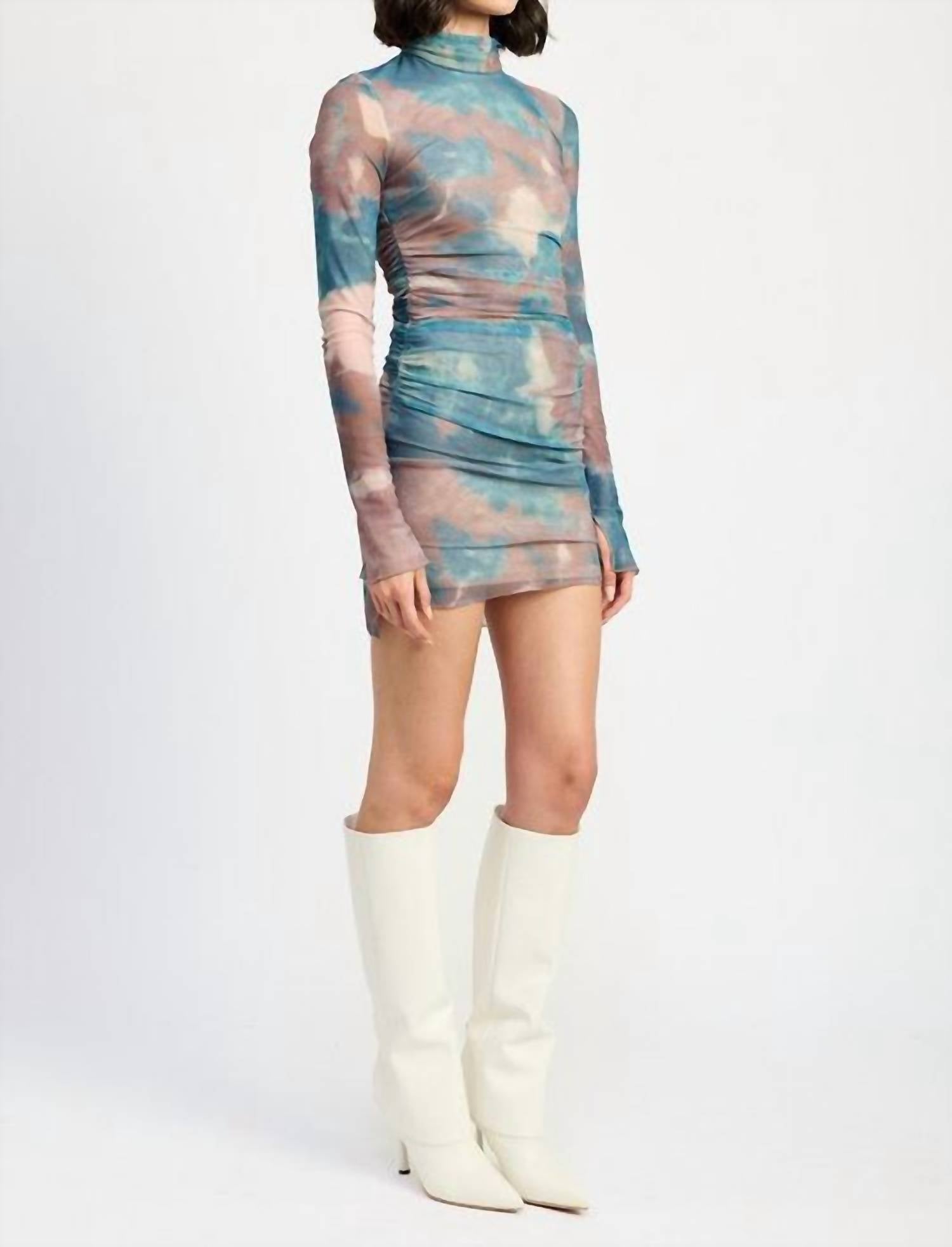 Emory Park What A Trip Tie Dye Mesh Mini Dress in blue - women's dress - detail view