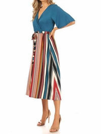 Chris & Carol - V-neck Striped Midi Dress - Plus