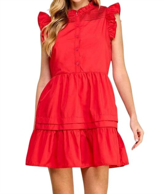 Tcec - RUFFLE NECKLINE PLEATED DRESS