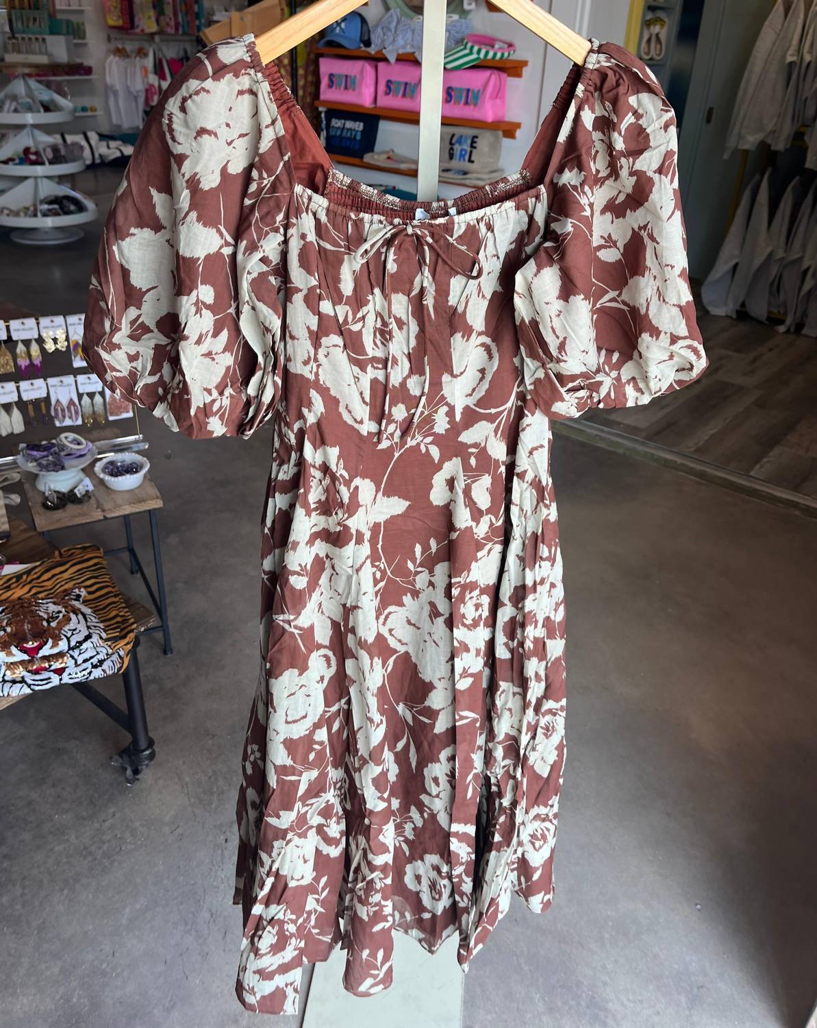Sofie the Label Delphi Floral Printed Midi Dress in brown - women's dress