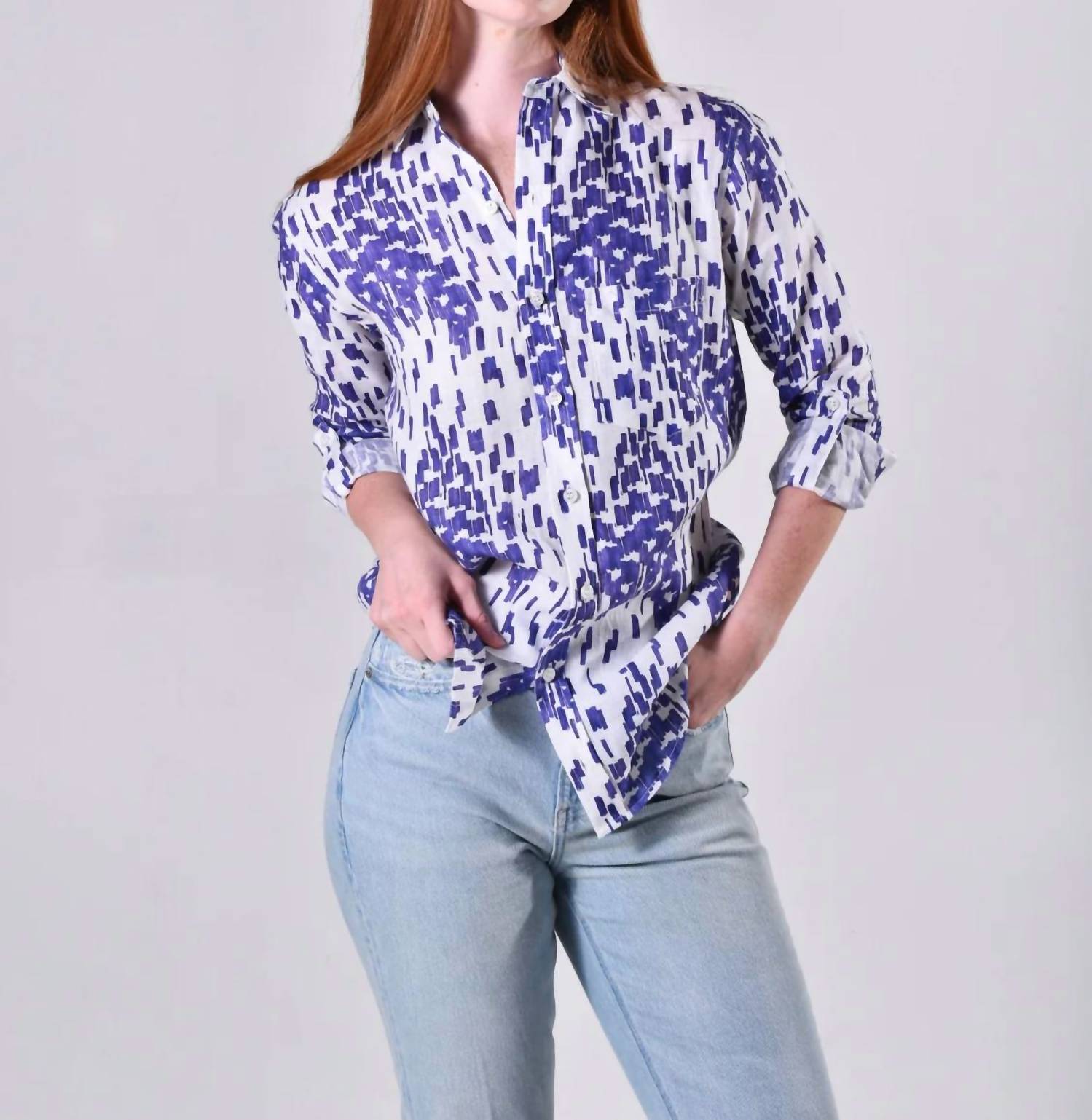 Emily Phillips - PURPLE DOT LINEN GIRLFRIEND SHIRT