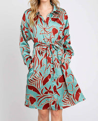 Elleborn - Printed Satin Midi Shirt Dress